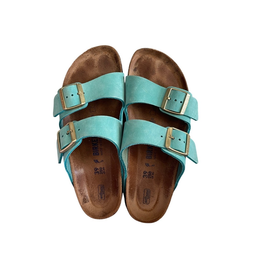 Birkenstock Arizona Soft Footbed Turquoise Nubuck Leather Sandals Size 39 8.5